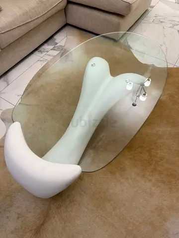 Glass Top Coffee Table with Sculptural White Base (Modern)