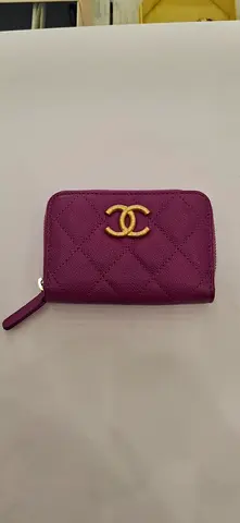 Small Quilted Purple Zip Wallet with Gold Logo