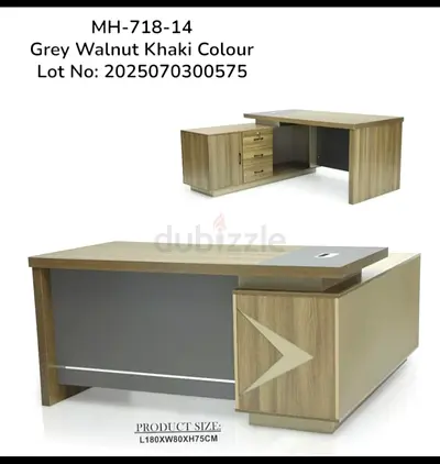 Executive L-Shaped Office Desk in Grey Walnut Khaki (L180 x W80 x H75cm)