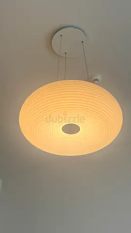 Modern white suspended ceiling pendant light-round ribbed design with Remote control