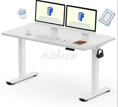 Adjustable Electric Standing Desk - White, Double Monitor Size