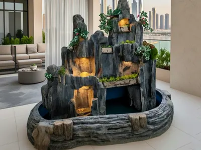 Illuminated Rock Waterfall Fountain