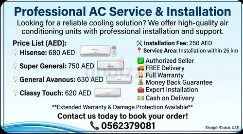Professional AC Service  Installation — Units from 620 AED, Installation 250 AED