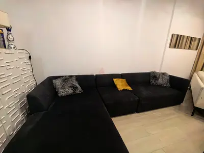 Dark grey L-shaped sectional sofa — 6 seater, amazing good condition