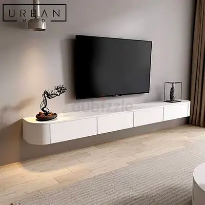 Modern Wall-Mounted White TV Console / Entertainment Unit - Floating Design