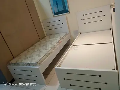 White Single Bed Frames with Headboards and Mattresses - Set of
