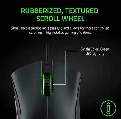 Razer Wired Gaming Mouse with Textured Rubber Scroll Wheel (Green LED)