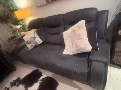 3-Seater Dark Grey Faux Leather Sofa in Good Condition