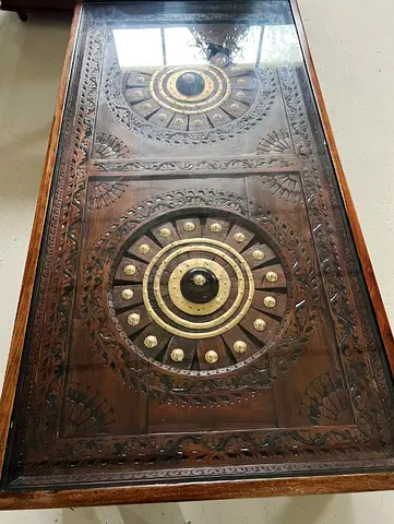 Solid wood coffee table brass accent