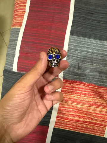 Mens Skull Ring with Blue Stones - Bold Statement Ring