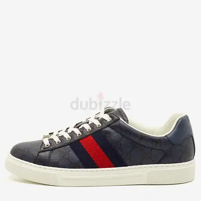 Authentic Gucci Ace Size 41 Blue/Black GG Supreme Canvas Low Top Sneakers