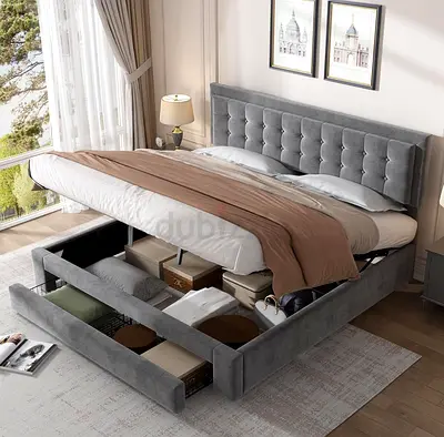 King Size 180x200 Bed with Drawers - Hydraulic Storage Optional - UAE Sharjah Manufactured