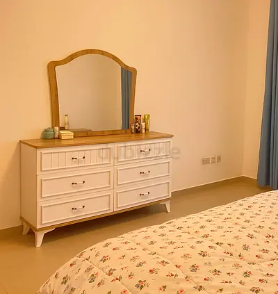 Wooden 6-Drawer Dresser with Mirror — Light Oak Top, White Base