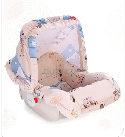 Infant Baby Car Seat / Carrier with Canopy - Light Beige Print