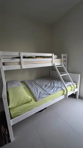 Double bunk (Single over Queen) — Sturdy Kids/Guest Bed. Very good condition with IKEA mattresses.