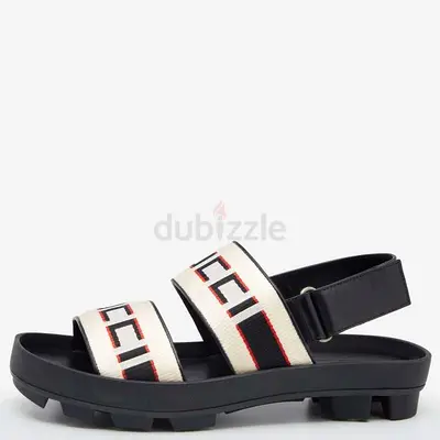 Authentic Gucci White Stripe Logo Canvas Slingback Sandals Size 40