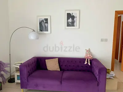 Velour sofa purple color