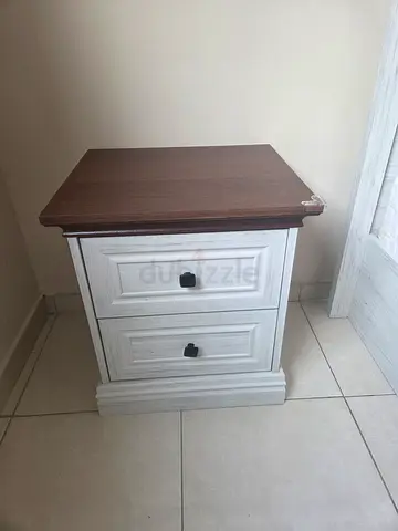 2 x Nightstands — White with Dark Wood Top