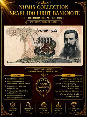 1968 Israel 100 Lirot Banknote – Theodor Herzl | Vintage Collectible