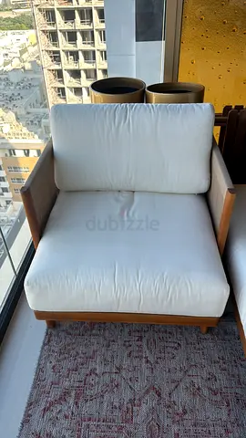 Single Wooden Frame Armchair with White Cushions - Good Condition