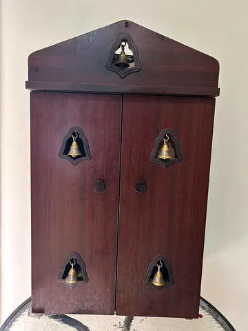Wooden Wall-Mounted Prayer/Key Cabinet with Decorative Bells