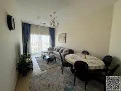 Furnished two-bedroom apartment with a living room for rent in Ajman, Al Jurf 2, Al Yasmin Towers. C