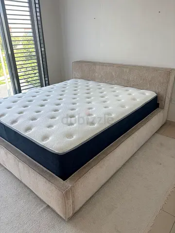 OC HOME- KING fabric bed frame with COOL GEL Mattress - Good condition
