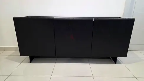 Modern Black Low Sideboard / TV Cabinet - Solid Wood Finish