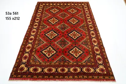 1.5 * 2.1m Afghan Handwoven Red Geometric Oriental Rug - 155 x 212 cm