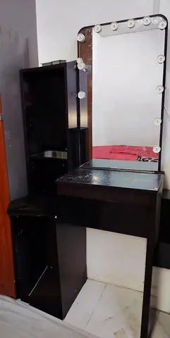 Dark Wood Vanity Dressing Table with Lighted Mirror and Storage