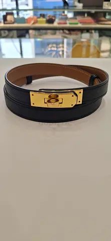 Black Leather Belt with Gold Turn-Lock Buckle