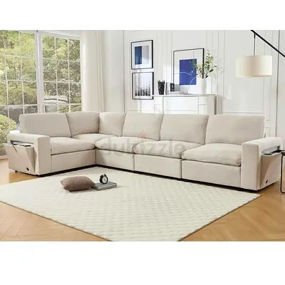 Breathable linen 7 seater L shaped sofa