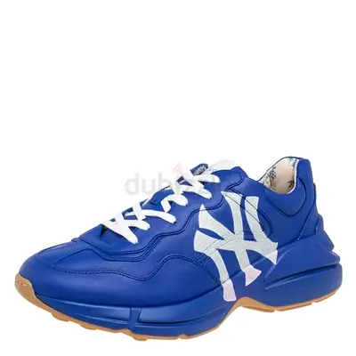 Authentic Gucci Blue Leather Rhyton NY Yankees Low Top Sneakers Size 41