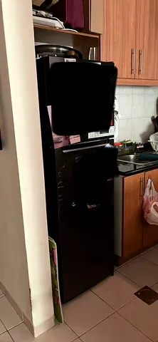 Black Double-Door Refrigerator - Good Working Condition
