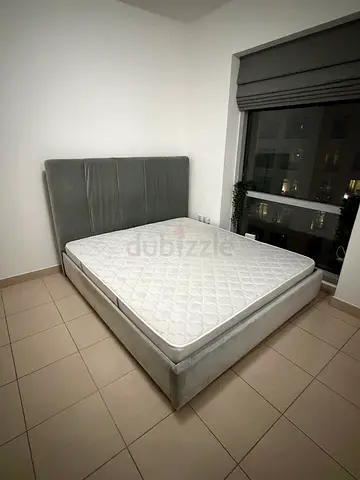 King (180x200) bed frame with mattress - grey, good condition