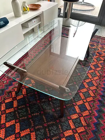West Elm Jensen 46.5 Coffee Table — Glass Top  Dark Walnut Frame — AED 560