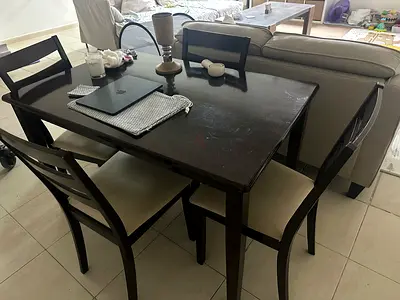 IKEA ROSENTORP/NASINGE Dark Wood 4-Seater Dining Table+Chairs - Table Condition, chairs some marks