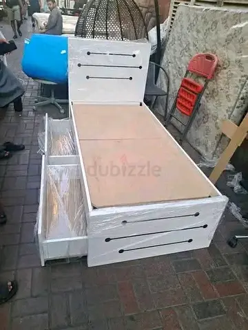 Single bed frame with built-in drawers - white