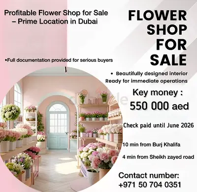 Profitable Flower Shop for Sale — Prime Dubai Location (Key Money: 550,000 AED)