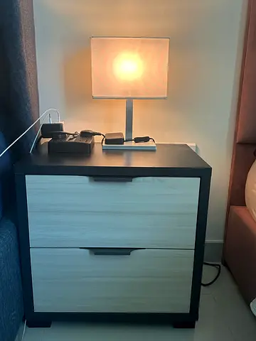 2 pieces of Modern Two-Door Bedside Cabinet / Nightstand in Black and Light Oak