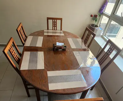 Solid Wood Oval Extendable Dining Table with 7 Chairs - Good Condition