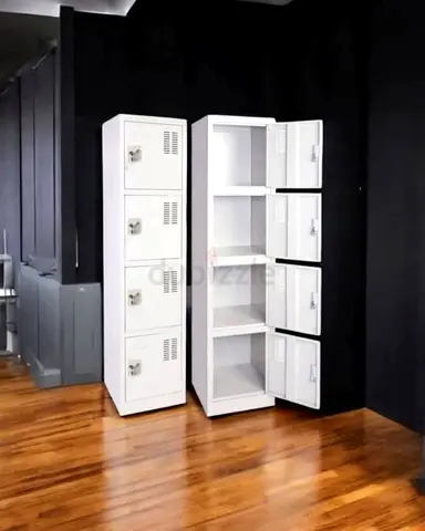 White Metal 4-Door Locker Cabinet — Stackable Storage Unit