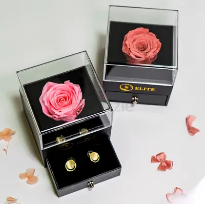 Gold-tone cufflinks in gift box with preserved rose , include earRing
