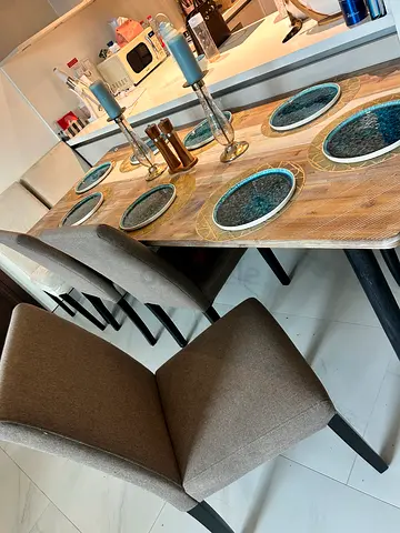 Wooden Dining Table with 6 Upholstered Chairs - Good Condition