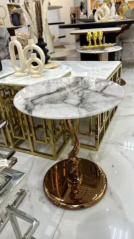 Elegant Marble-Top Side Table with Gold Accent Base