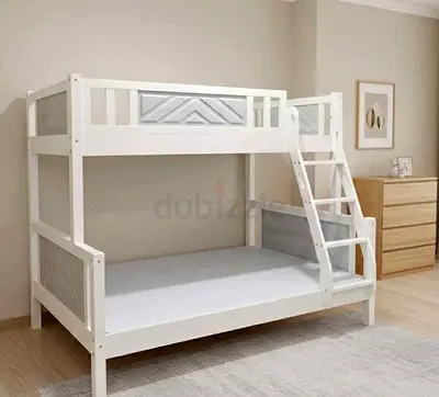 White Wooden Bunk Bed - Twin over Full, with Ladder