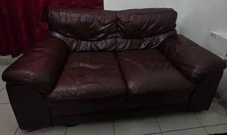 Dark Brown Leather 2-Seater Sofa - Used, Good Condition