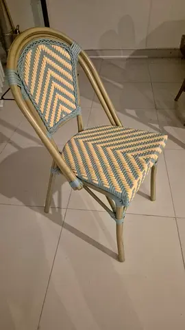Woven Rattan-Style Dining Chair - Light Beige  blue