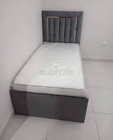 Single Upholstered Bed with Mattress - Grey Velvet