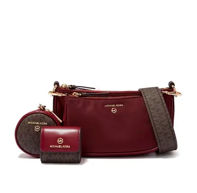 Michael Kors burgundy crossbody bag with coin pouch and card holder (set)